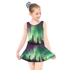 Aurora-borealis-northern-lights Kids  Skater Dress Swimsuit