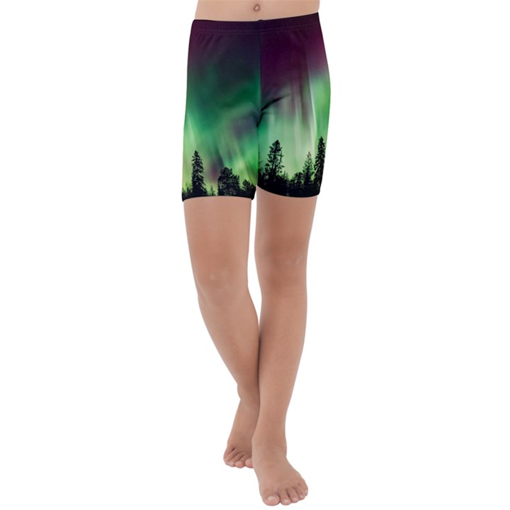 Aurora-borealis-northern-lights Kids  Lightweight Velour Capri Yoga Leggings