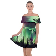 Aurora-borealis-northern-lights Off Shoulder Velour Dress