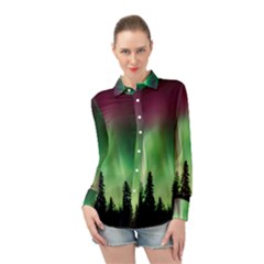 Aurora-borealis-northern-lights Long Sleeve Chiffon Shirt