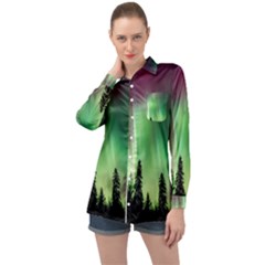 Aurora-borealis-northern-lights Long Sleeve Satin Shirt