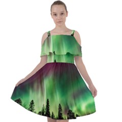 Aurora-borealis-northern-lights Cut Out Shoulders Chiffon Dress by Ket1n9