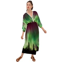Aurora-borealis-northern-lights Grecian Style  Maxi Dress