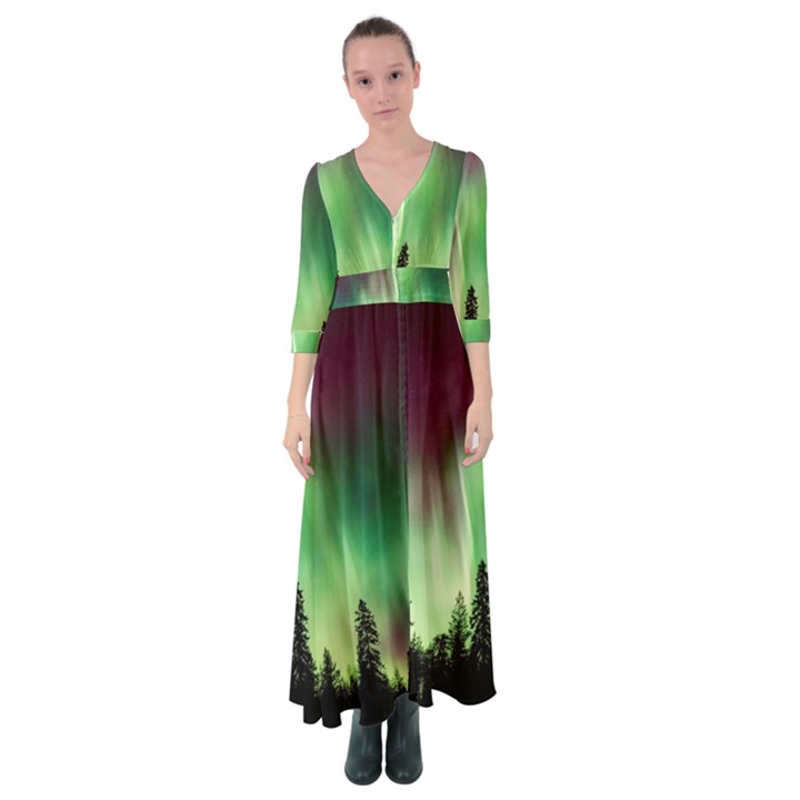Aurora-borealis-northern-lights Button Up Maxi Dress
