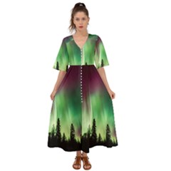 Aurora-borealis-northern-lights Kimono Sleeve Boho Dress