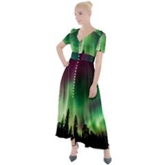 Aurora-borealis-northern-lights Button Up Short Sleeve Maxi Dress
