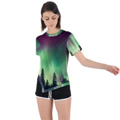Aurora-borealis-northern-lights Asymmetrical Short Sleeve Sports T-Shirt