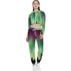 Aurora-borealis-northern-lights Cropped Zip Up Lounge Set