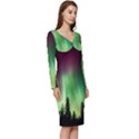 Aurora-borealis-northern-lights Long Sleeve V-Neck Bodycon Dress  View3