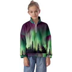Aurora-borealis-northern-lights Kids  Half Zip Hoodie