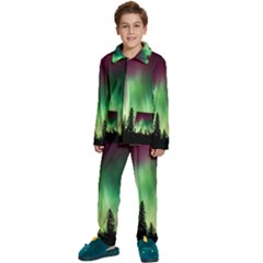 Aurora-borealis-northern-lights Kids  Long Sleeve Velvet Pajamas Set