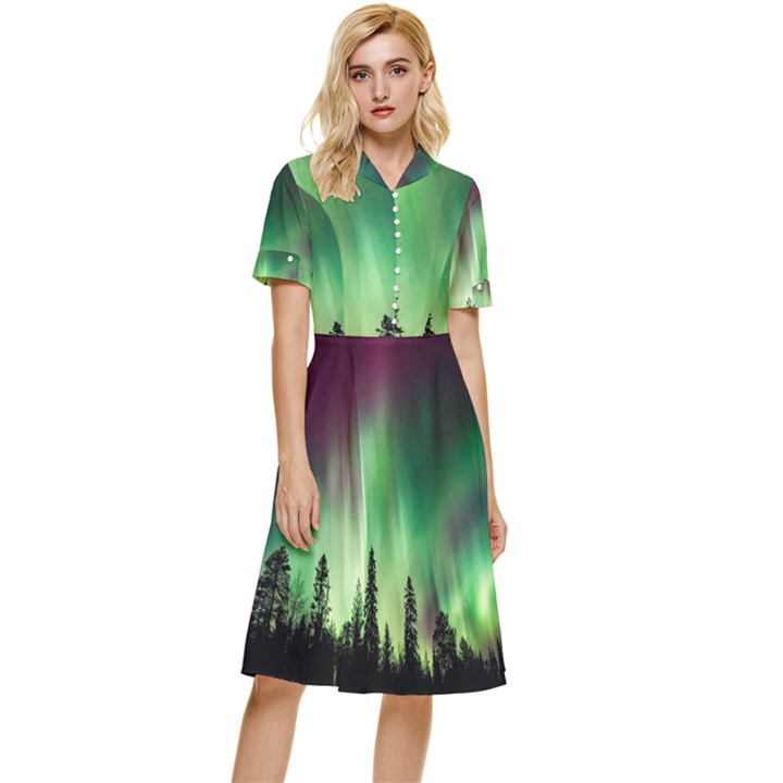 Aurora-borealis-northern-lights Button Top Knee Length Dress