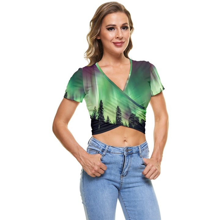 Aurora-borealis-northern-lights Short Sleeve Foldover T-Shirt