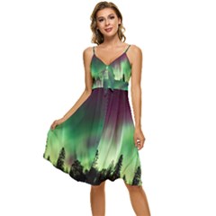 Aurora-borealis-northern-lights Sleeveless Tie Front Chiffon Dress