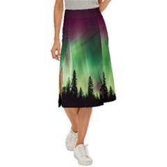 Aurora-borealis-northern-lights Midi Panel Skirt