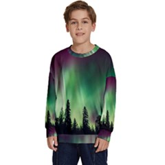 Aurora-borealis-northern-lights Kids  Crewneck Sweatshirt by Ket1n9