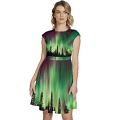 Aurora-borealis-northern-lights Cap Sleeve High Waist Dress