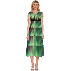 Aurora-borealis-northern-lights V-Neck Drawstring Shoulder Sleeveless Maxi Dress