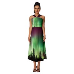 Aurora-borealis-northern-lights Sleeveless Cross Front Cocktail Midi Chiffon Dress