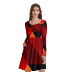Abstract Triangle Wallpaper Long Sleeve Knee Length Skater Dress With Pockets