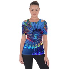 Top Peacock Feathers Shoulder Cut Out Short Sleeve Top by Ket1n9