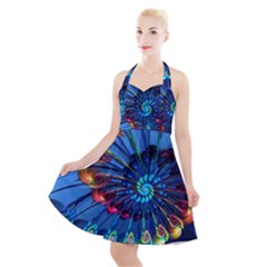 Top Peacock Feathers Halter Party Swing Dress  by Ket1n9