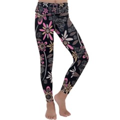 Flower Art Pattern Kids  Lightweight Velour Classic Yoga Leggings by Ket1n9