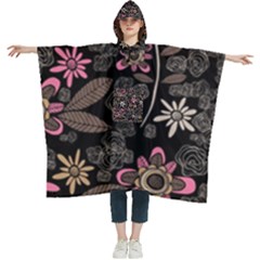 Flower Art Pattern Women s Hooded Rain Ponchos