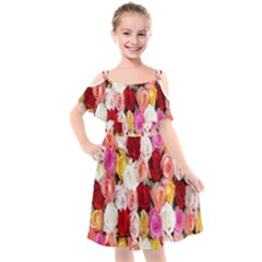 Rose Color Beautiful Flowers Kids  Cut Out Shoulders Chiffon Dress by Ket1n9