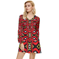 Traditional Art Pattern Tiered Long Sleeve Mini Dress