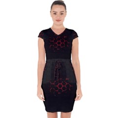 Abstract Pattern Honeycomb Capsleeve Drawstring Dress  by Ket1n9