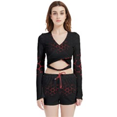 Abstract Pattern Honeycomb Velvet Wrap Crop Top And Shorts Set by Ket1n9