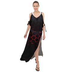 Abstract Pattern Honeycomb Maxi Chiffon Cover Up Dress