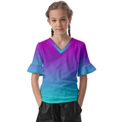 Background-pink-blue-gradient Kids  V-Neck Horn Sleeve Blouse