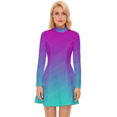 Background-pink-blue-gradient Long Sleeve Velour Longline Dress