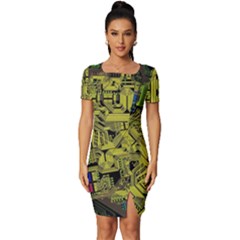 Technology Circuit Board Fitted Knot Split End Bodycon Dress by Ket1n9