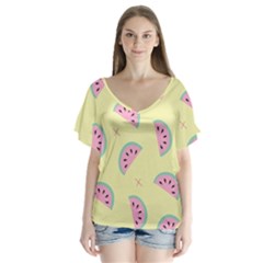 Watermelon Wallpapers  Creative Illustration And Patterns V-neck Flutter Sleeve Top by Ket1n9