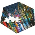 Abstract-vibrant-colour-cityscape Wooden Puzzle Hexagon View3