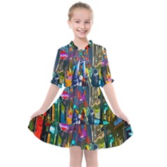 Abstract-vibrant-colour-cityscape Kids  All Frills Chiffon Dress by Ket1n9