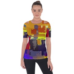Abstract-vibrant-colour Shoulder Cut Out Short Sleeve Top
