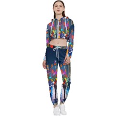 Abstract-vibrant-colour-cityscape Cropped Zip Up Lounge Set