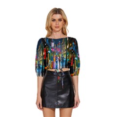 Abstract-vibrant-colour-cityscape Mid Sleeve Drawstring Hem Top by Ket1n9