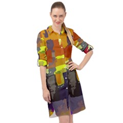 Abstract-vibrant-colour Long Sleeve Mini Shirt Dress by Ket1n9