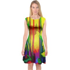 Abstract-vibrant-colour-botany Capsleeve Midi Dress