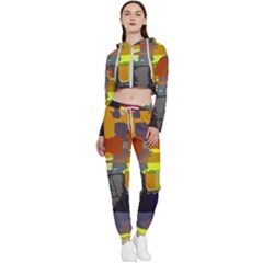 Abstract-vibrant-colour Cropped Zip Up Lounge Set