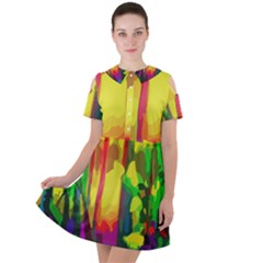 Abstract-vibrant-colour-botany Short Sleeve Shoulder Cut Out Dress  by Ket1n9