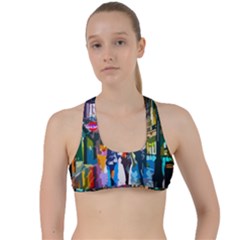 Abstract-vibrant-colour-cityscape Criss Cross Racerback Sports Bra by Ket1n9