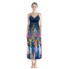 Abstract-vibrant-colour-cityscape Button Up Chiffon Maxi Dress by Ket1n9