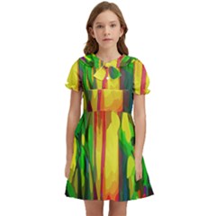 Abstract-vibrant-colour-botany Kids  Bow Tie Puff Sleeve Dress by Ket1n9