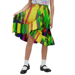 Abstract-vibrant-colour-botany Kids  Ruffle Flared Wrap Midi Skirt